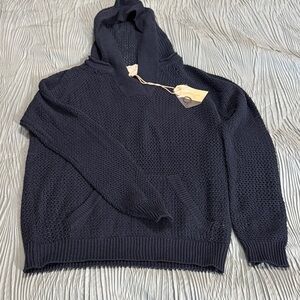 Women’s navy blue Shirt 469 crocheted hooded sweater